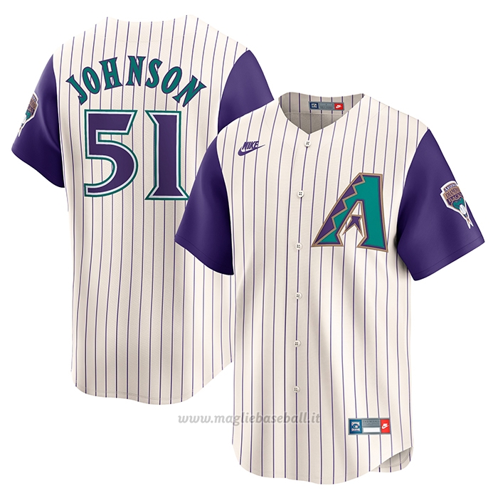 Maglia Baseball Uomo Arizona Diamondbacks Randy Johnson Throwback Cooperstown Collection Limited Crema